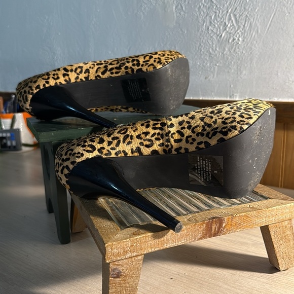Express Calf Hair Leopard Print Platform Heels - Picture 6 of 6